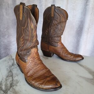 Brama Western Cowboy Boots Mens Size 11.5 D Brown Leather Mid-Calf Pull On Lined